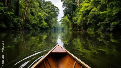 Canoeing the Amazon: A Man Explores the Untamed Beauty of the Rainforest, Paddling a Traditional Canoe Along a Jungle River, Embracing the Adventure in South America's Heart.




