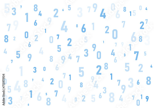 Number in blue color. Crowded numbers pattern big data information. Falling, Financial Figures, Algebra, Numbers background. Stock illustration.
