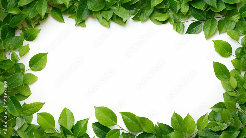 Captivating Green Leaves Frame on White Background with Copy Space Available - Ideal for Promotional Content