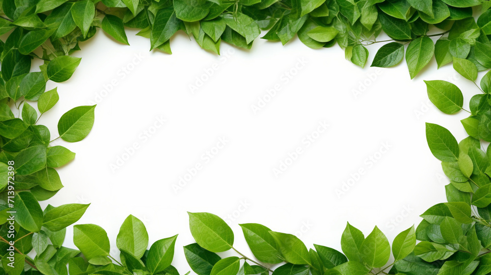 Captivating Green Leaves Frame on White Background with Copy Space Available - Ideal for Promotional Content Captivating Green Leaves Frame on White Background with Copy Space Available - Ideal for Promotional Content