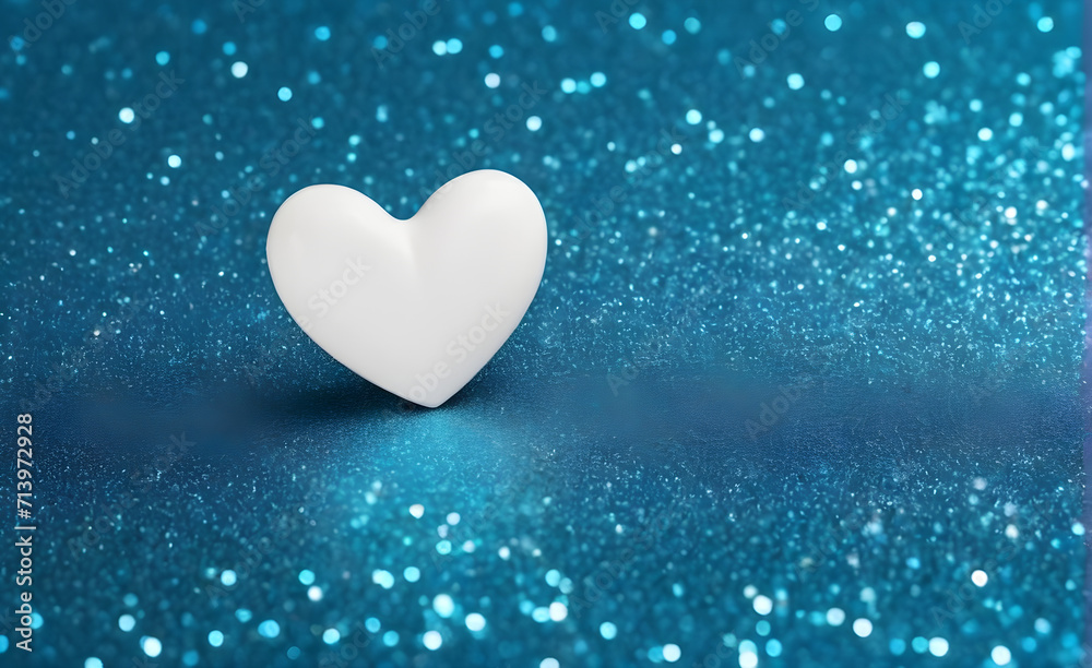 A small white heart on a sparkling soft blue background. Generative AI