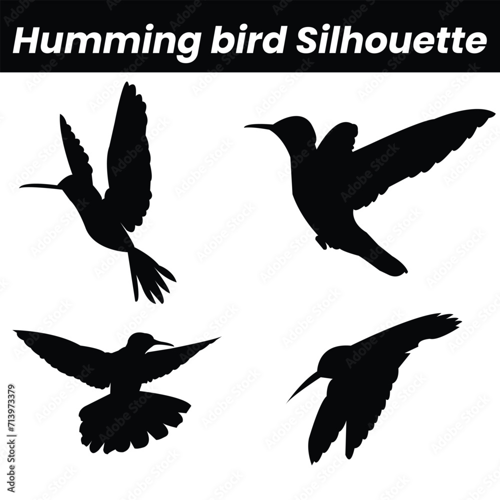 Set of hummingbird silhouettes, Set of hummingbird silhouettes,