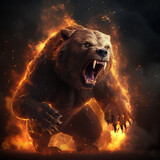 there is a bear that is running through a fire