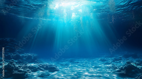 Underwater Ocean - Blue Abyss With Sunlight - Diving And Scuba Background © john