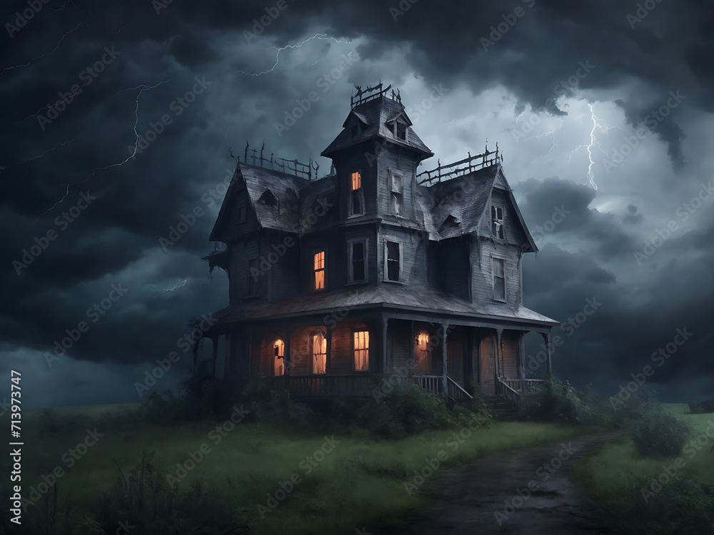 Haunted House amidst a Storm design. Haunted House amidst a Storm design.