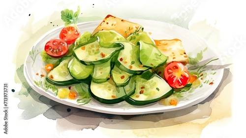 watercolor vegetable salad with cucumber bread