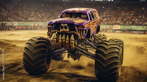 Monster Truck Showdown. Kids toys. Machines. Field with Clipping Path.