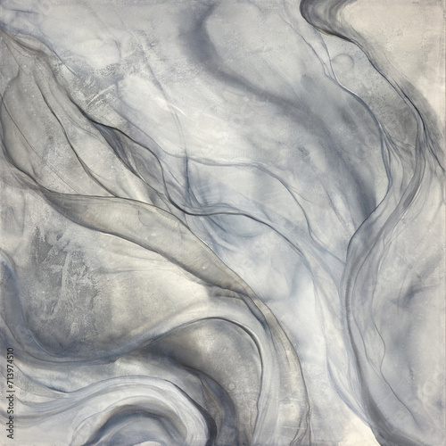 Abstract blue fluid art on canvas — natural transparent background. Beautiful smudges, stains and plisse made with alcohol ink. Blue painting texture resembles water, sky, sea, clouds, watercolor.