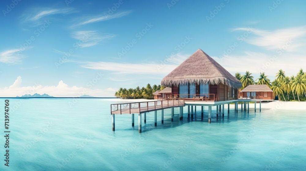 Tropical minimalistic mockup. Luxury panoramic vie