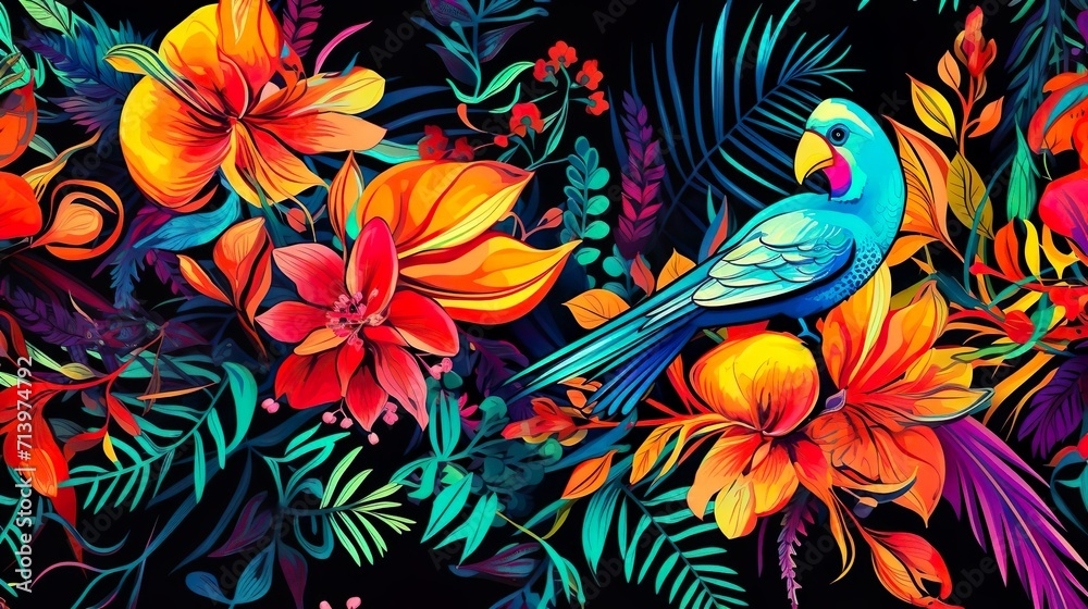 Tropical exotic pattern with animal and flowers
