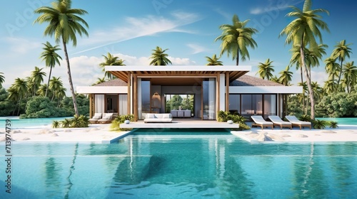Tropical minimalistic mockup. Luxury panoramic vie © Yzid ART