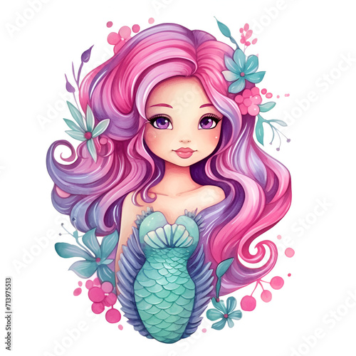 Beautiful Mermaid Watercolor Clipart, Cute Design for Your Project, Ai Generative