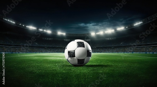 Soccer Ball in a Stadium with Lights.