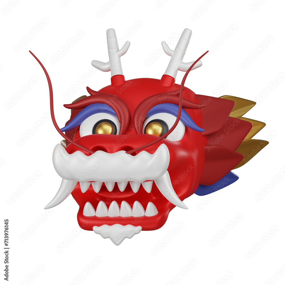 Fototapeta premium Chinese Dragon Head 3D Icon. A 3D icon showcasing the head of a Chinese dragon, a cultural symbol of power and good fortune in Asian traditions.