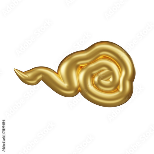 Golden Chinese Cloud 3D Icon. A 3D icon of a stylized golden Chinese cloud, often associated with celestial or divine elements in Asian art.