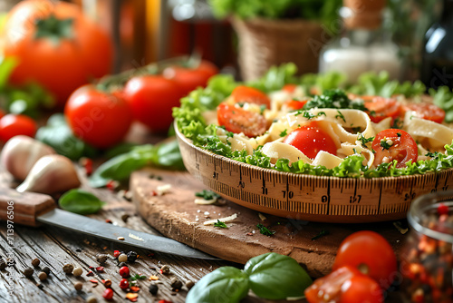 healthy food, salad, vegetables, Pasta spaggeti photo