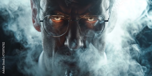 A businessman, close-up of his face, lips smoking. Generative Ai. photo