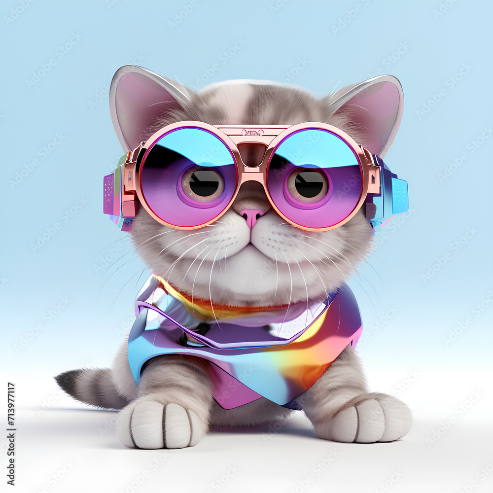 cute cat wearing virtual reality glasses