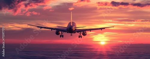 A plane in the sunset