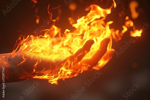 human hand engulfed in bright orange and yellow flames
