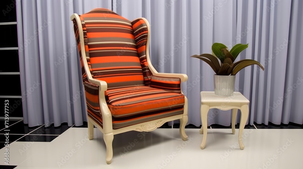 Chair, Table and Potted Plant in a Simple and Cozy Setting Chair, Table and Potted Plant in a Simple and Cozy Setting