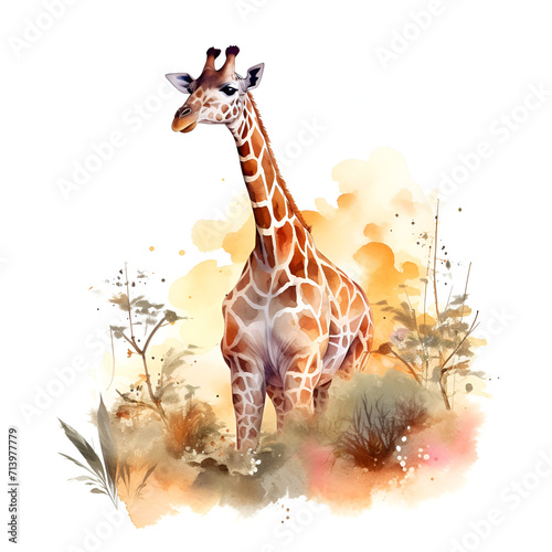 Beautiful Giraffe Watercolor Clipart, Cute Design for Your Project, Ai Generative