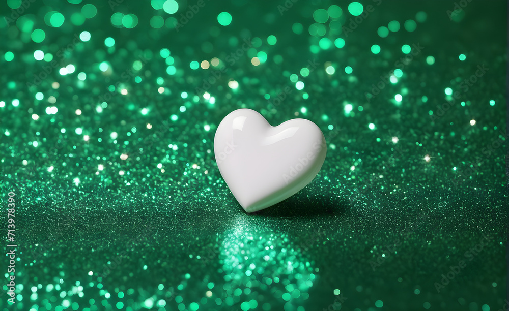 A small white heart on a sparkling soft green background. Generative AI A small white heart on a sparkling soft green background. Generative AI