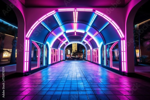 Foto Vibrant archway entrance with neon colors. Generative AI