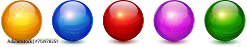 Colored spheres set, glossy 3D colorful glass balls collection.