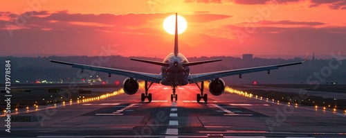 A plane in the sunset