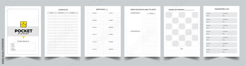 Pocket Planner with cover page layout template Pocket Planner with cover page layout template