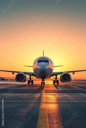 A plane in the sunset