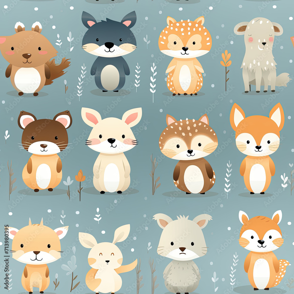 Fototapeta premium cute baby nursery room decor animals on blue background