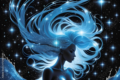 woman zodiac sign Aquarius on starry background photo