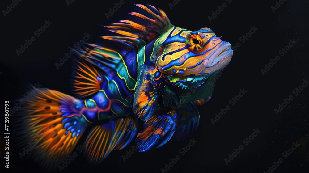 Mandarin Fish in the solid black background Mandarin Fish in the solid black background