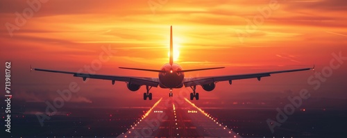 A plane in the sunset