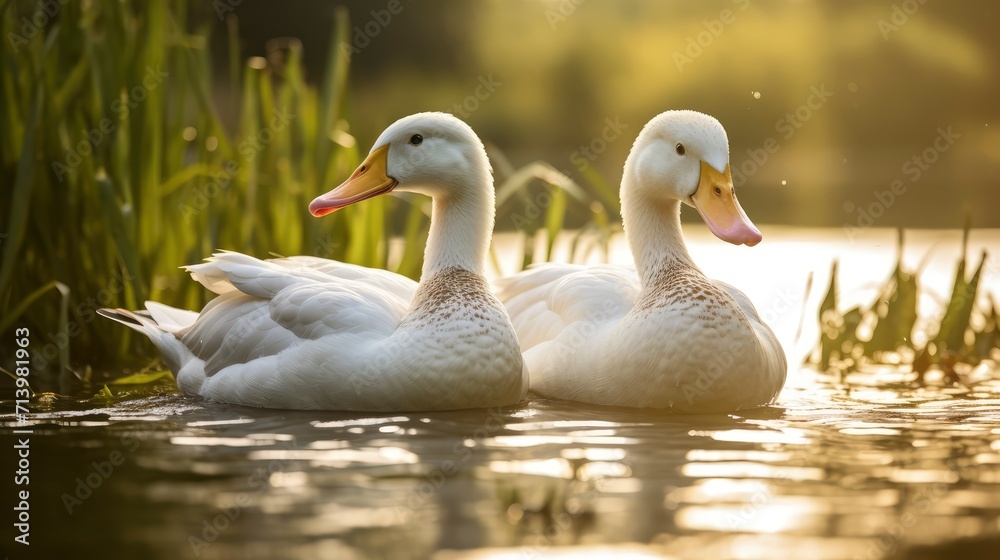 Two Ducks Gracefully Floating on a Serene Lake