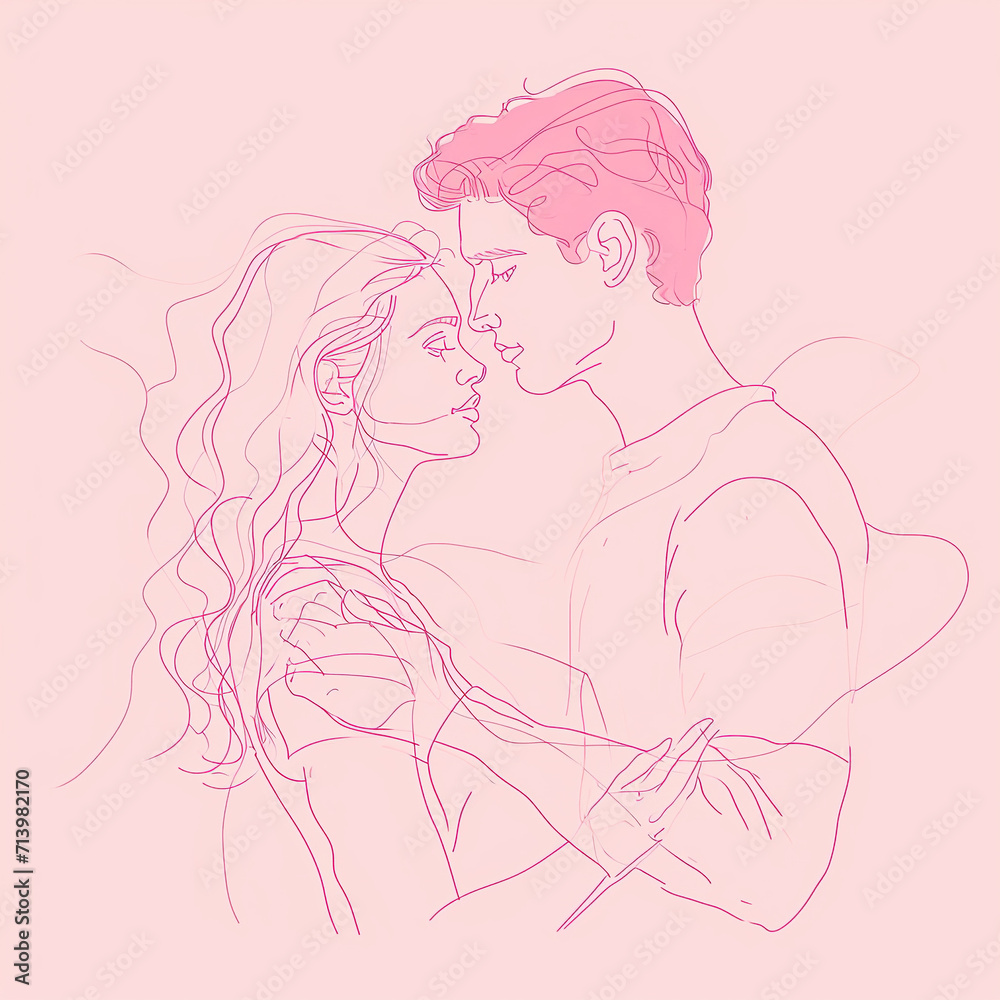 happy valentines day,pink line art couple hugging each other, pink background happy valentines day,pink line art couple hugging each other, pink background
