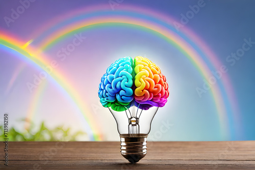 smart lamp with colorful brain, concept fantasy, idea