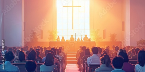 A churchgoing community of Christians. Generative Ai. photo