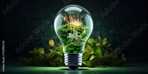 realistic 3D environment and Earthday concept. the lightbulb has a tree inside it. Lightbulb with a tree growing on it.