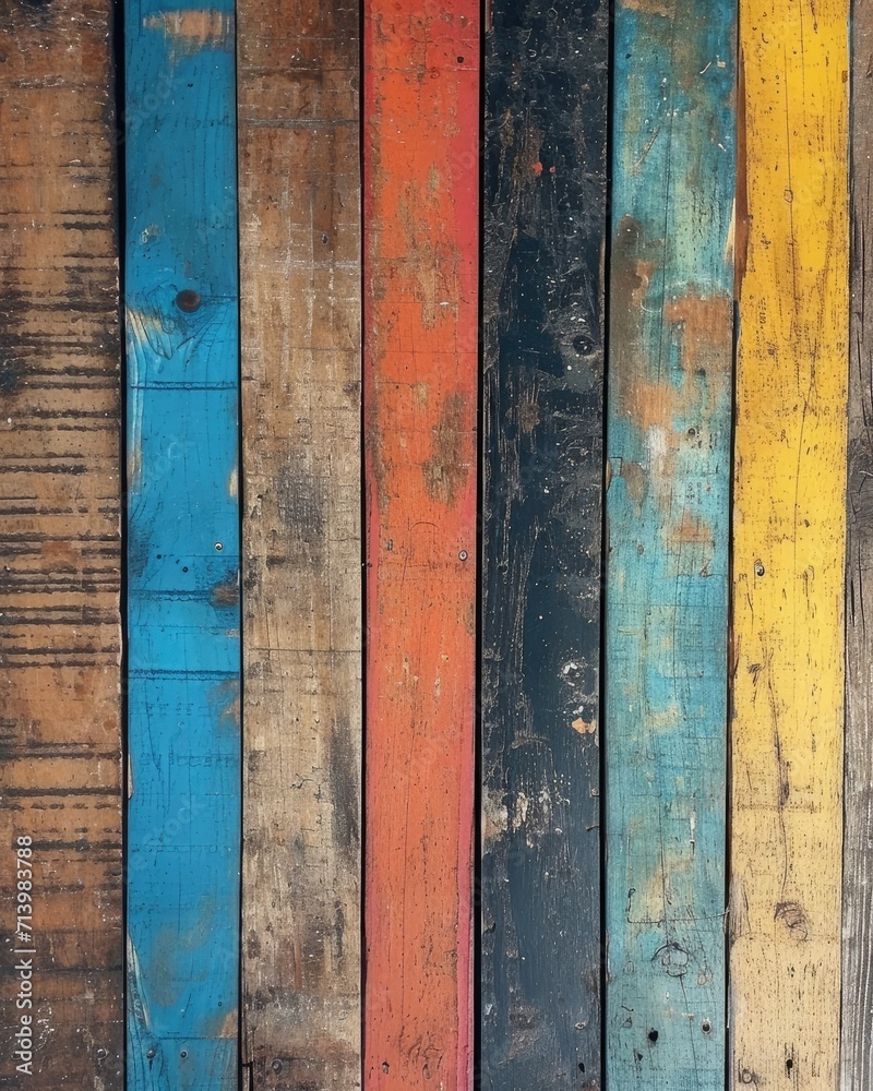Close Up of Vibrant Multicolored Wooden Wall