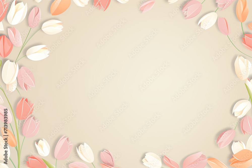 Tulip flower frame card  botanical painting. Floral frame invitation card design.