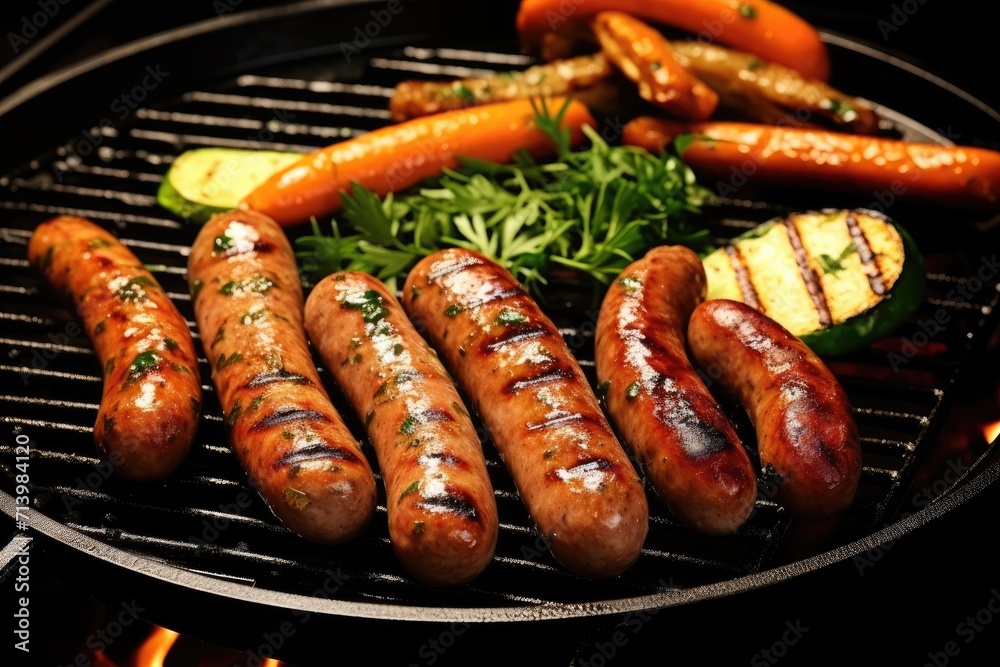 Roasted sausages and vegetables on the grill Roasted sausages and vegetables on the grill