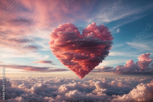 Heart made of clouds in the sky with beautiful colors, love concept,beautiful colorful valentine day heart in the clouds