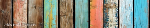 Close Up of Multicolored Wooden Fence Boards © BrandwayArt