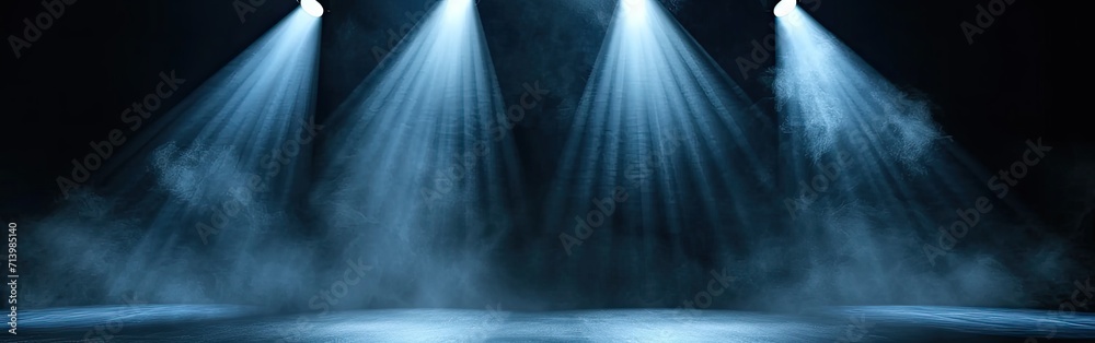 Fototapeta premium Stage With Three Spotlights on Black Background