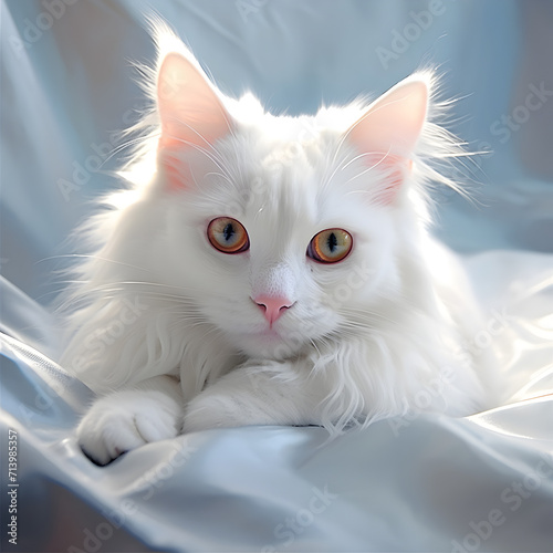 White Cat on white silk 