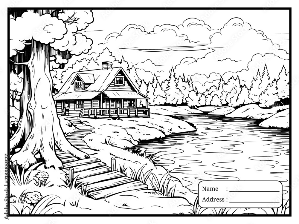 coloring page landscape for kids Stock Vector | Adobe Stock