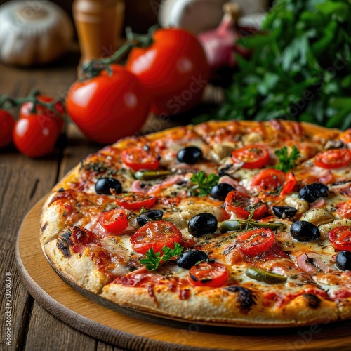 Pizza on Wooden Cutting Board